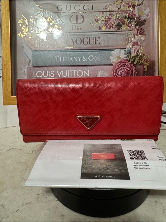 Prada Handbags - Prada Red Saffiano Leather Long Wallet with COA